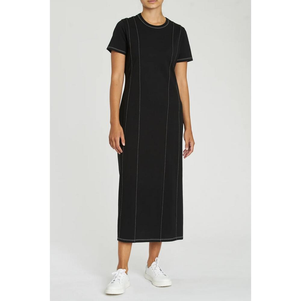 PISTOLA Kay Paneled T-Shirt Dress Black Contrast Stitch Slit SHort Sleeve Sz S
